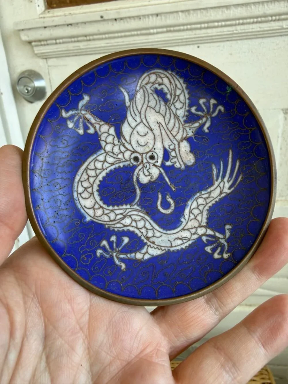 Vintage 1930s Chinese Cloisonne Enamel Bowl And Dragon Trinket Dish Plate